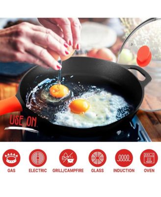 12'' Pre-Seasoned Cast Iron Pan with Glass Lid & Silicone Handle NCCI12 - Gray Iron