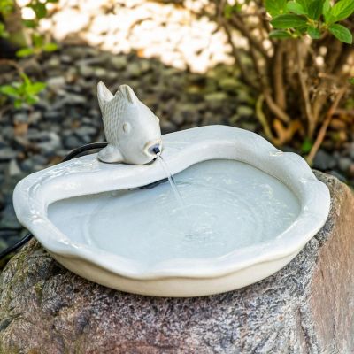 7"H Electric Glazed Ceramic Fish Outdoor Water Fountain