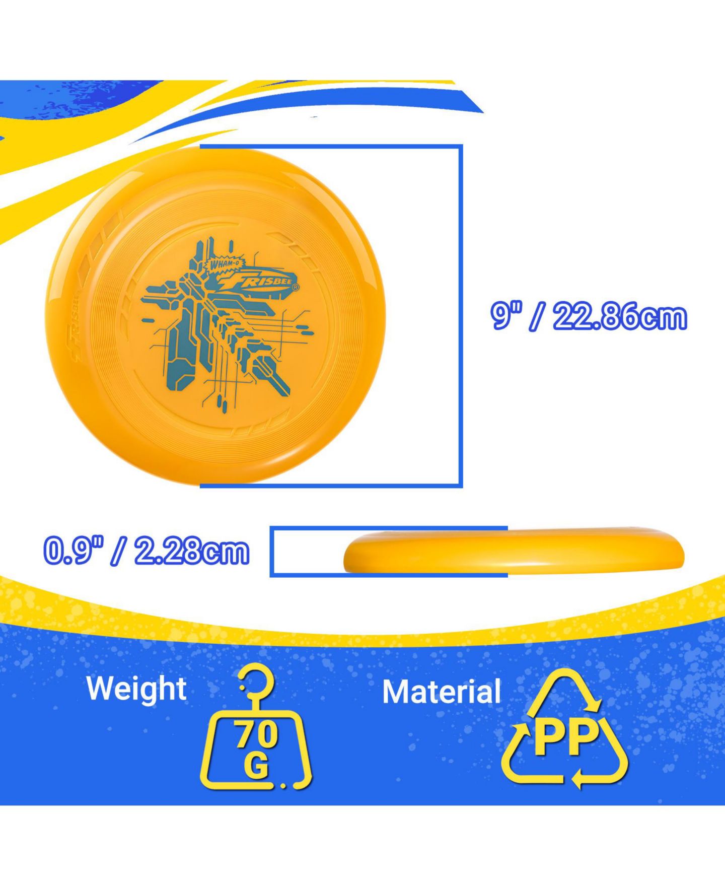 Детские игрушки Wham-o Frisbee Go 4 Pack Flying Disc, 9 Inch Lightweight Colorful Toy Set for Beginners Outdoor Game - 70g, цвет: Синий / Жёлтый — фото 3