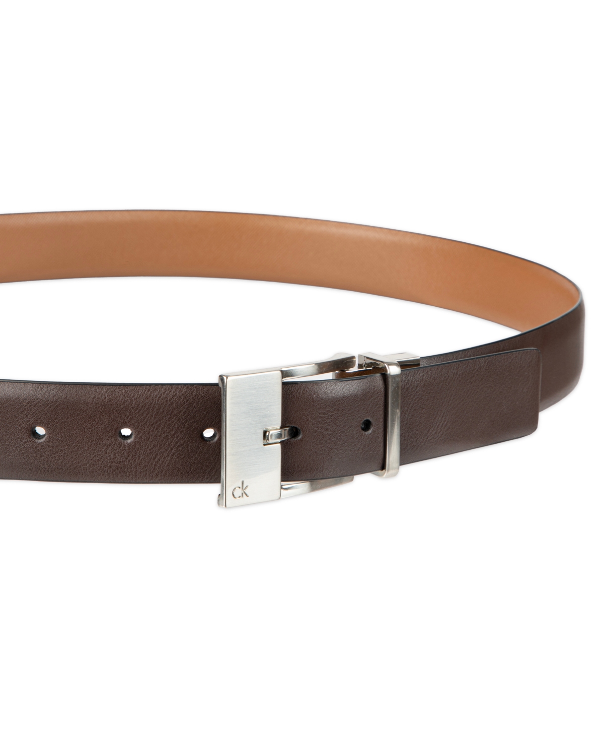 Calvin Klein Men's Elongated 2-in-1 Reversible Buckle Leather Dress Belt