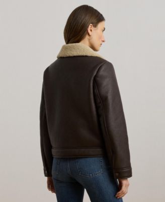 Women's Fleece-Collar Faux-Leather Jacket