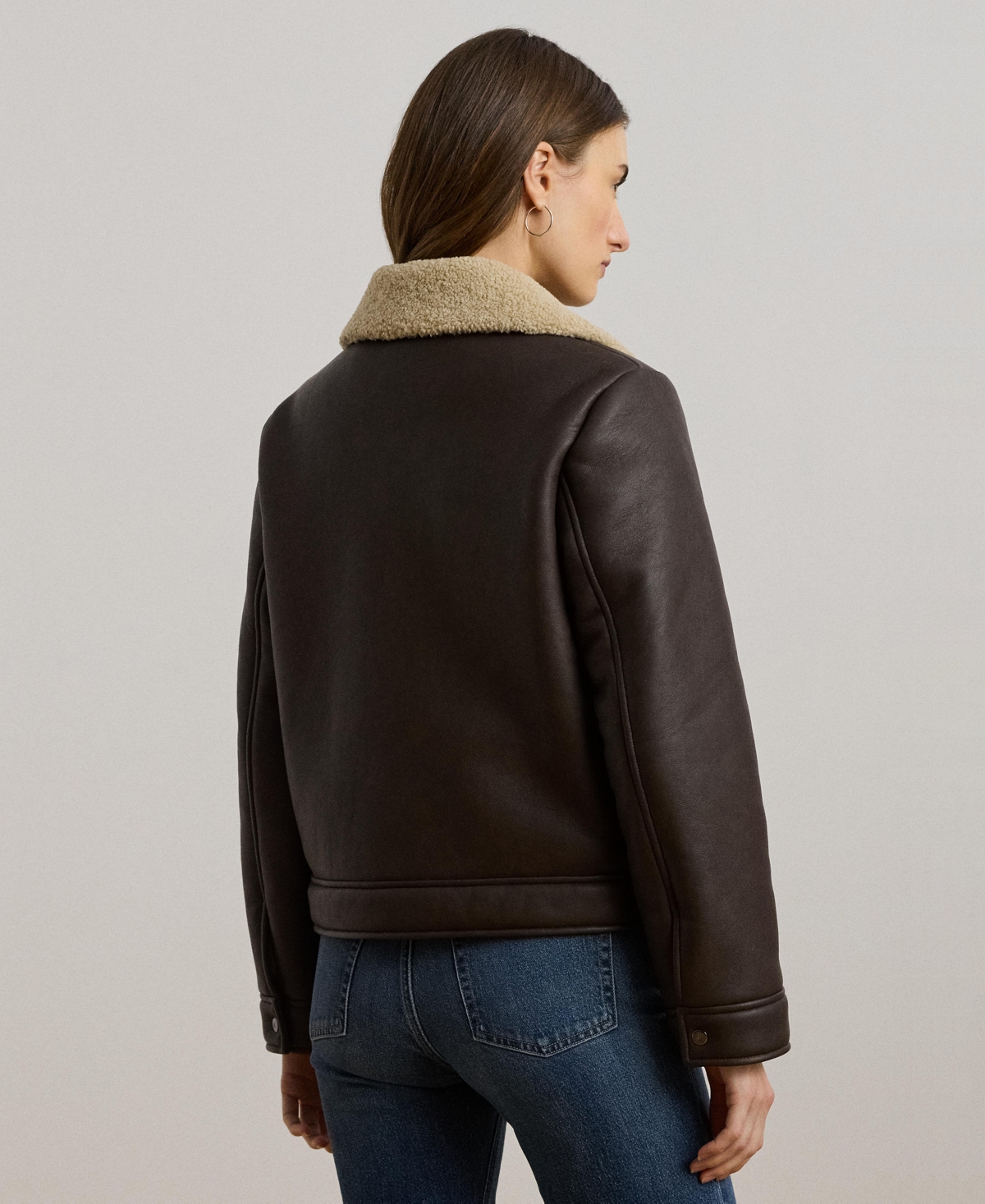 Lauren Ralph Women's Fleece-Collar Faux-Leather Jacket