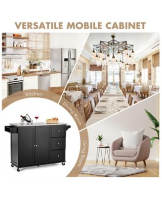 Kitchen Island 2-Door Storage Cabinet with Drawers and Stainless Steel Top