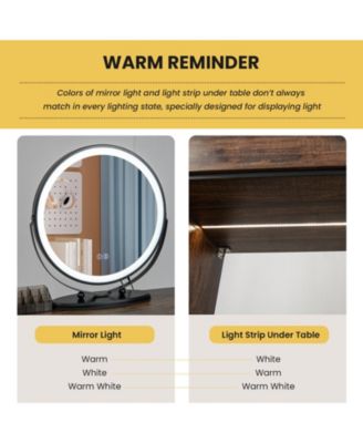 2-Pc. Wood 3-Color Lighted Mirror Vanity Table Set with Charging Station