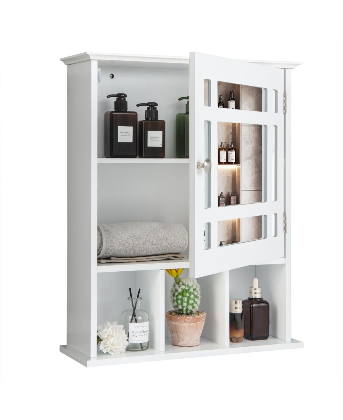 Wall Mounted and Mirrored Bathroom Cabinet - White