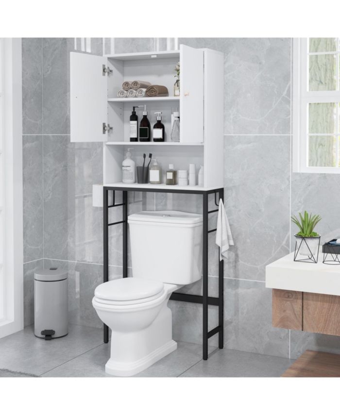 Over The Toilet Storage Cabinet With 2 Doors Adjustable Shelf