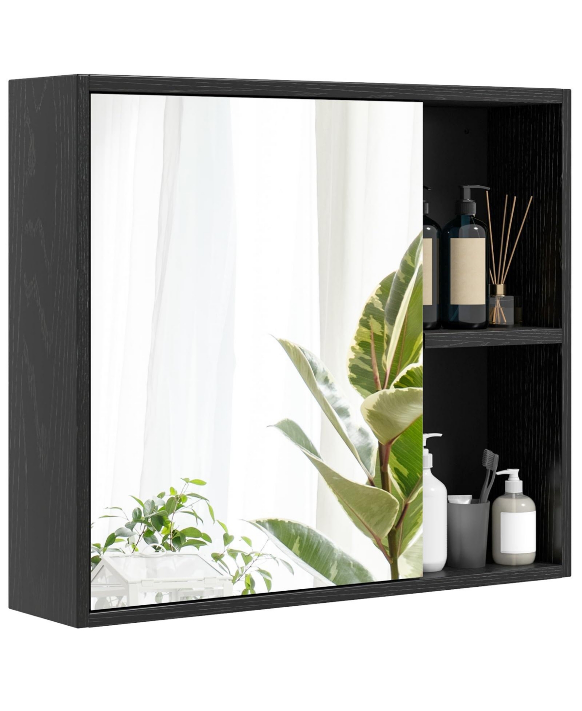 Bathroom Medicine Cabinet with Single Mirror Door - Black