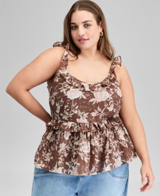 And Now This - Plus Size Floral-Print Ruffled Top