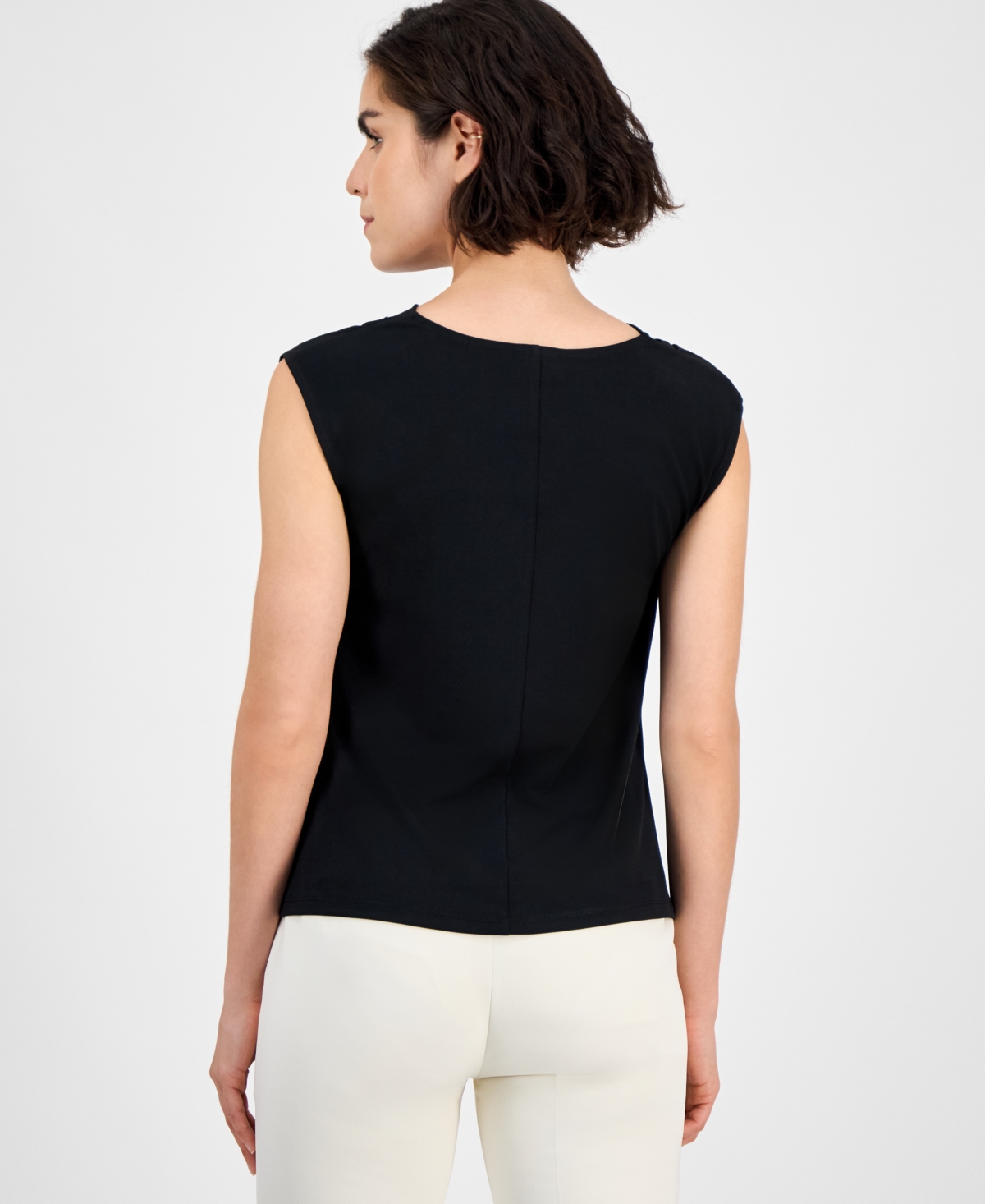 Inc International Concepts Women's Cotton Extended-shoulder Cowlneck Top, Exclusively At Macy's In Black