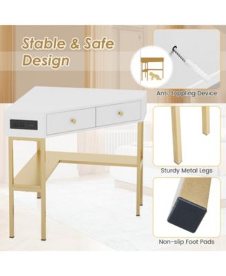 Space Saving Corner Computer Desk with 2 Large Drawers