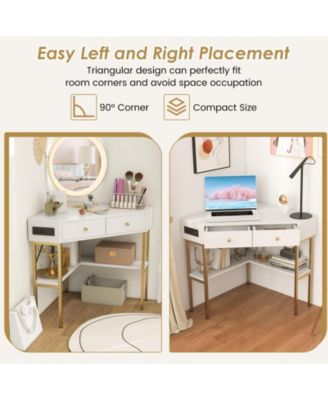 Space Saving Corner Computer Desk with 2 Large Drawers