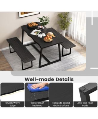 63" Large Dining Table with Wavy Edge and Heavy-duty Metal Frame