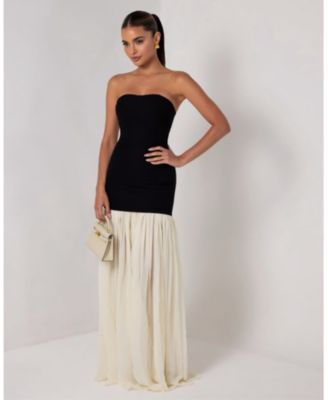 Women's Strapless Cream Chiffon Maxi Dress