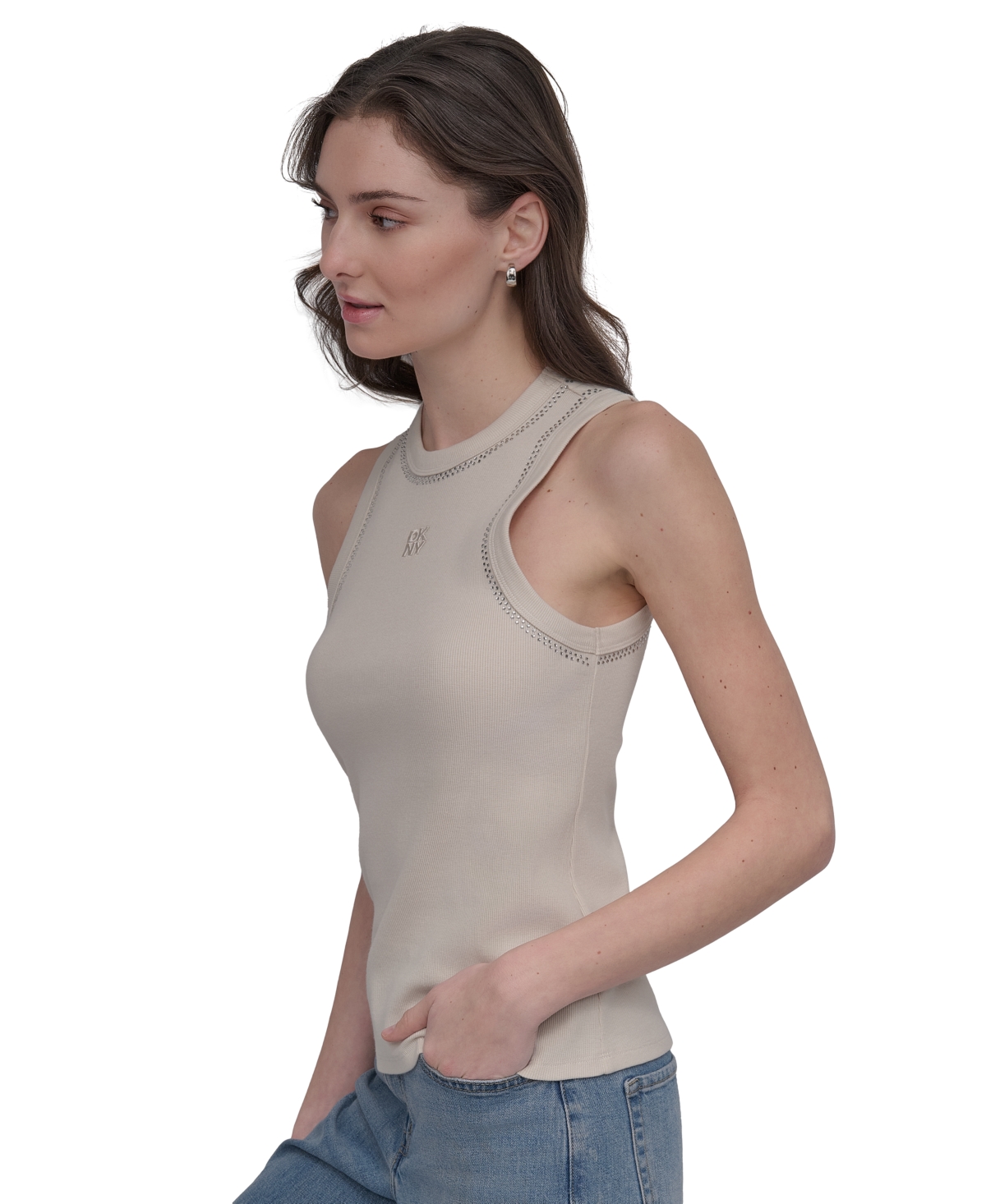 Dkny Jeans Women's Studded Crewneck Tank In Gray