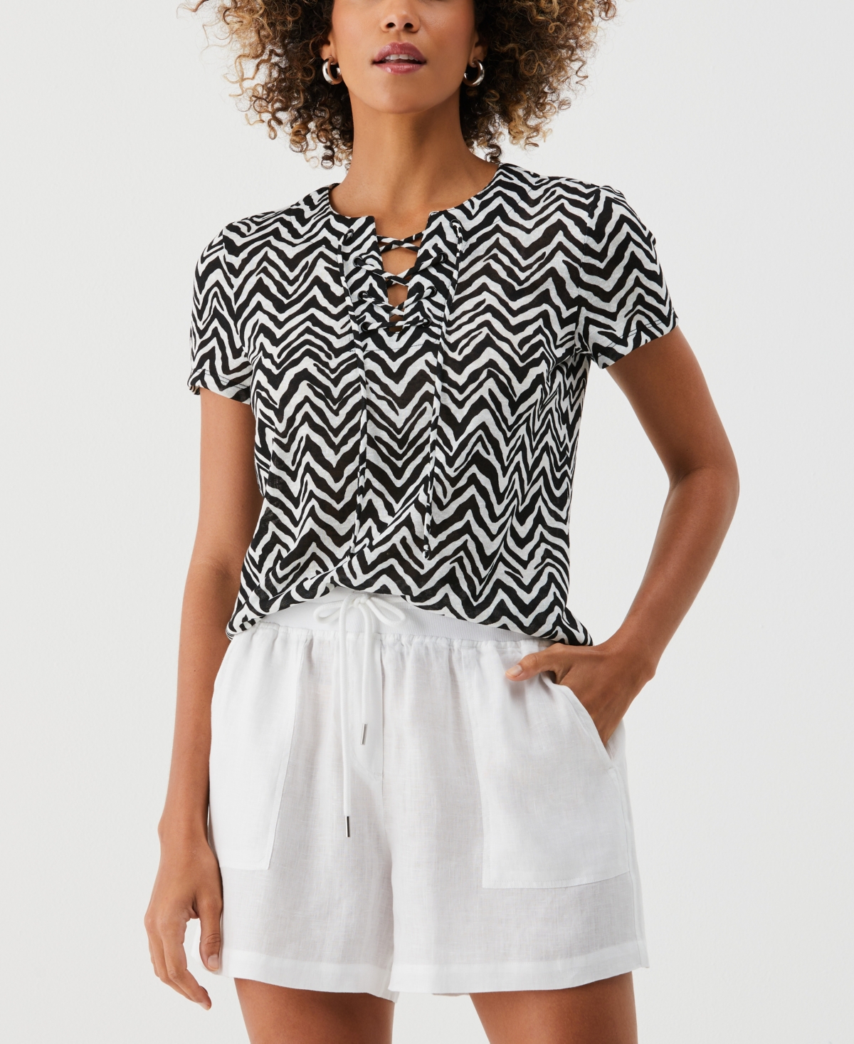 Ella Rafaella Petite Chevron Print Short Sleeve Top