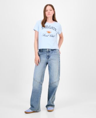 Celebrity Pink Madden Girl Juniors Tailgate Club Graphic T Shirt  Slouchy Skater Wide Leg Jeans