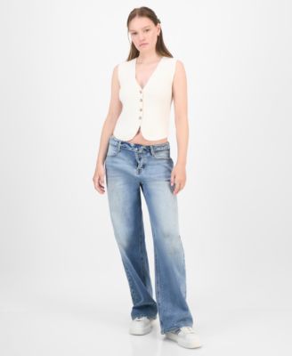 Juniors' V-Neck Button-Front Sweater Vest