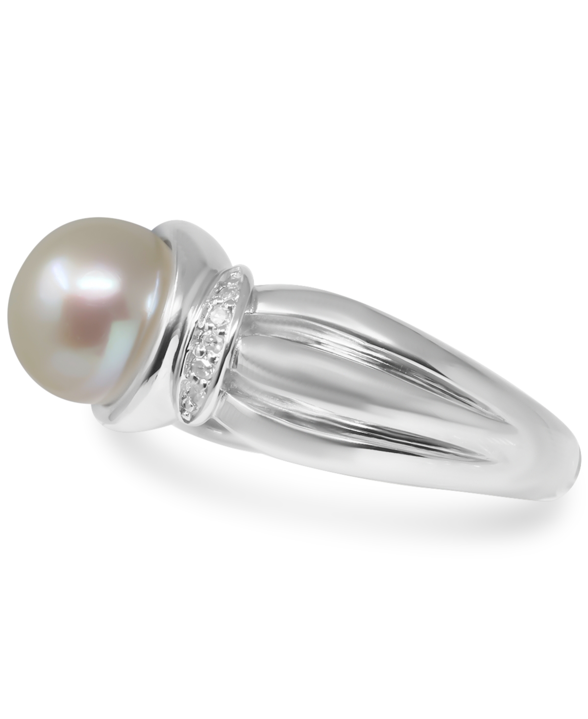 Macy's Tahitian Pearl (9mm) & Diamond (1/20 Ct. T.w.) Ring In Sterling Silver In Transparent