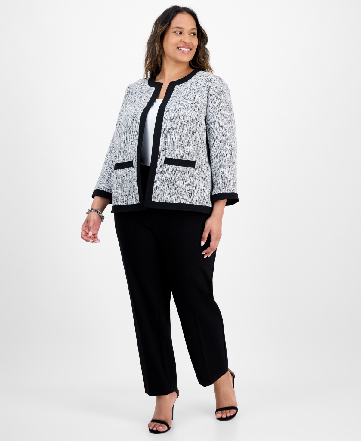Kasper Plus Size Tweed Framed Jacket