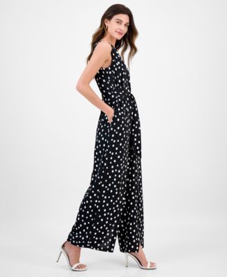 Women's Printed Tie-Waist Sleeveless Jumpsuit