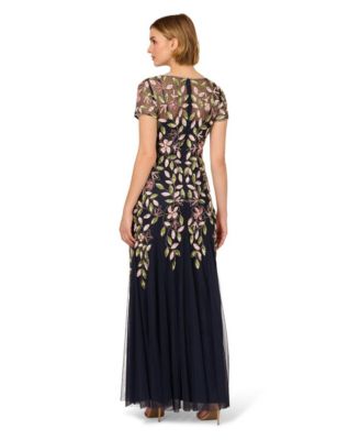 Women's Vine Sequin Short Sleeve Mesh Gown 