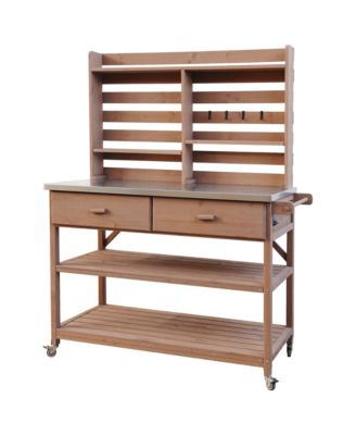 Outdoor Potting Bench with Hutch &amp; Stainless Steel Top