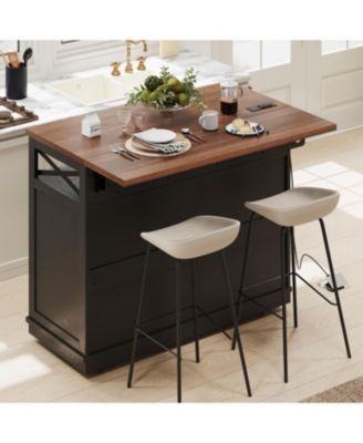 Farmhouse Kitchen Island Cart with Drop Leaf & Wheels