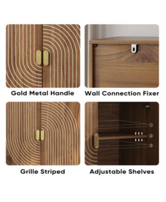 Walnut Wood Buffet Cabinet with Line Groove Design