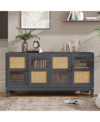 Industrial Grey Retro Sideboard with Rattan Doors