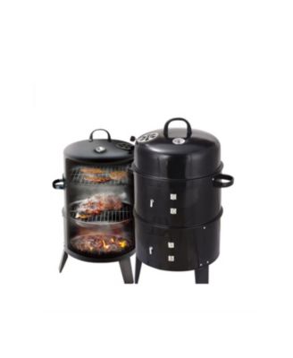 Outdoor double-layer grill, charcoal wood fired braising and smoking stove
