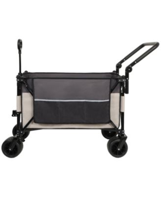Folding Wagon Cart - Rotating Handle, All-Terrain Wheels, Khaki-Gray