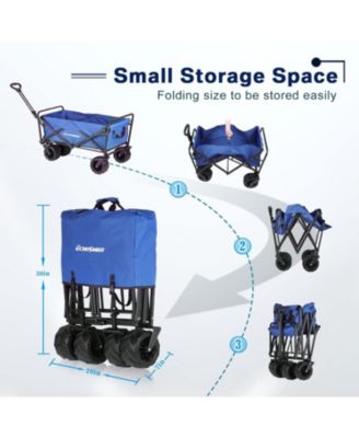 Heavy Duty 350 Lbs Capacity Collapsible Wagon, Outdoor Folding Camping Wagons, Grocery Portable Utility Cart, Adjustable Rolling Carts, All Terrain Sports Wagon with Big Wheels