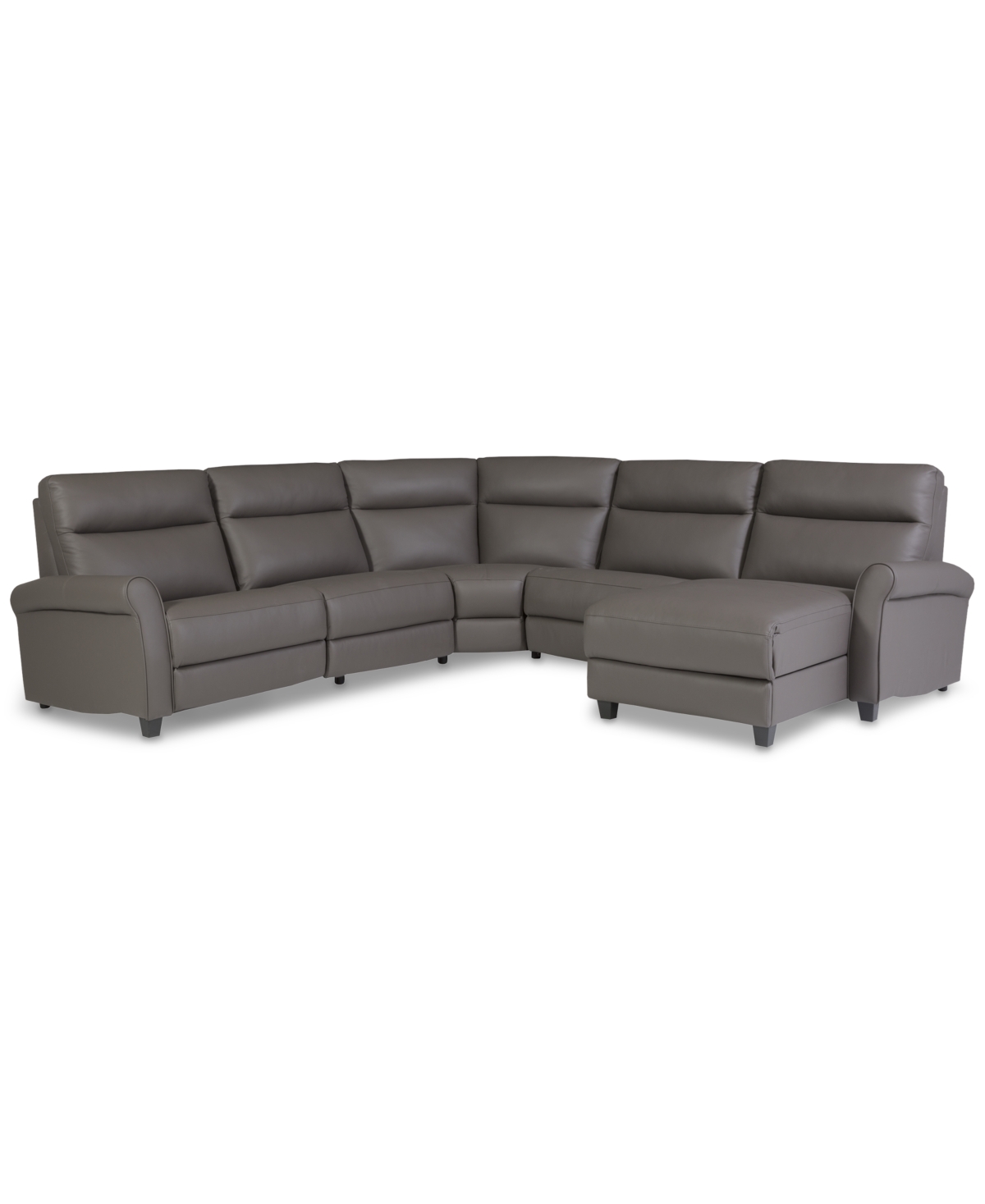 Macy's Thandler 5-pc. Leather Chaise Sectional With 2 Power Recliners, Exclusively At  In Gray