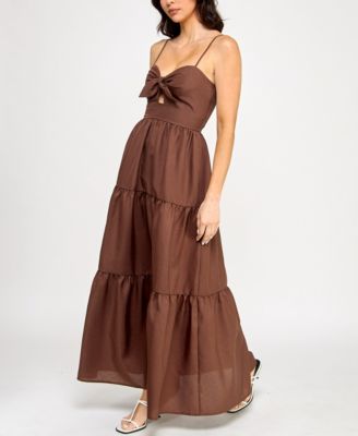 Juniors' Tiered Keyhole Fit & Flare Dress