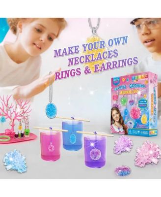 LIVEVIE Crystal Growing Jewelry Kit, Create 6 Jewelry Pieces for Kids - DIY Sparkling Pendants, Necklaces & Earrings Educational Science Kit for Hands-On Learning & Creativity