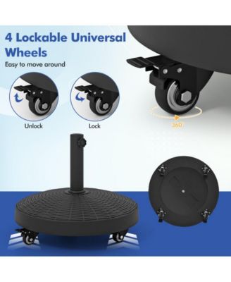 50 LBS Patio Wicker Style Resin Umbrella Base Stand Heavy Duty with Wheels