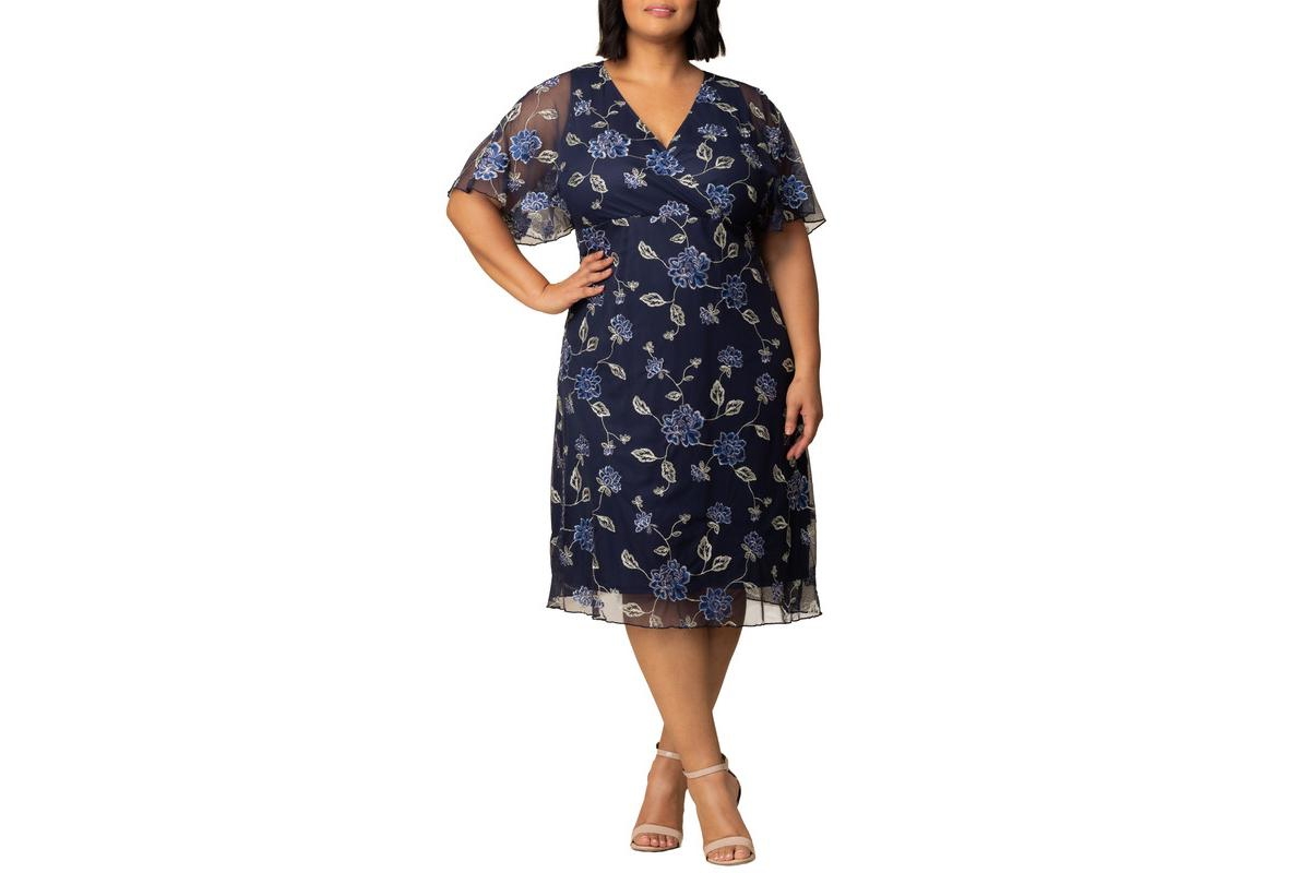 Plus Size Sonnet Embroidered Cocktail Dress - Navy blue blooms