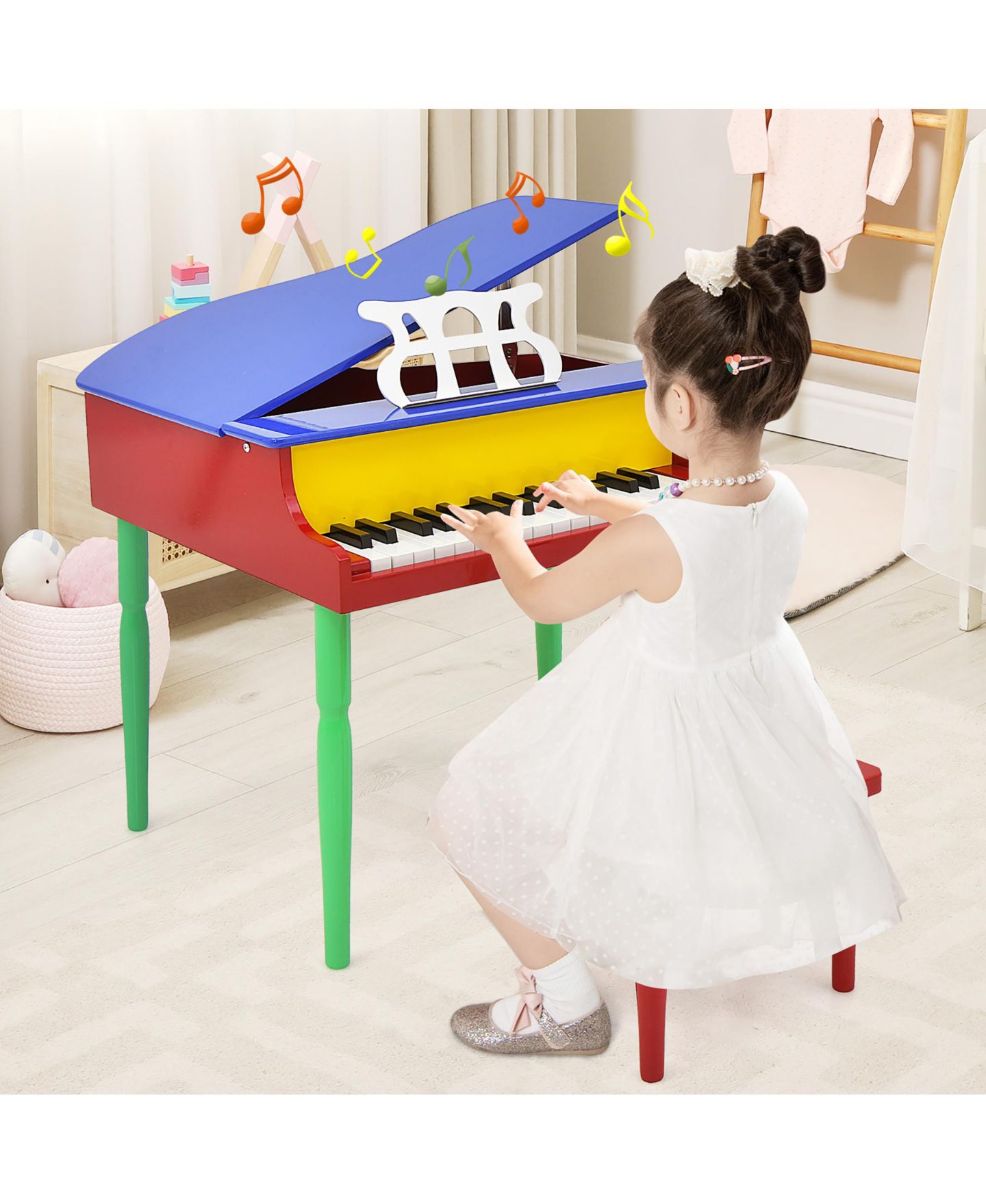 Детские игрушки Gymax 30-Key Wood Grand Piano Music 3-Piece Set, Ages 3+, цвет: Синий — фото 10