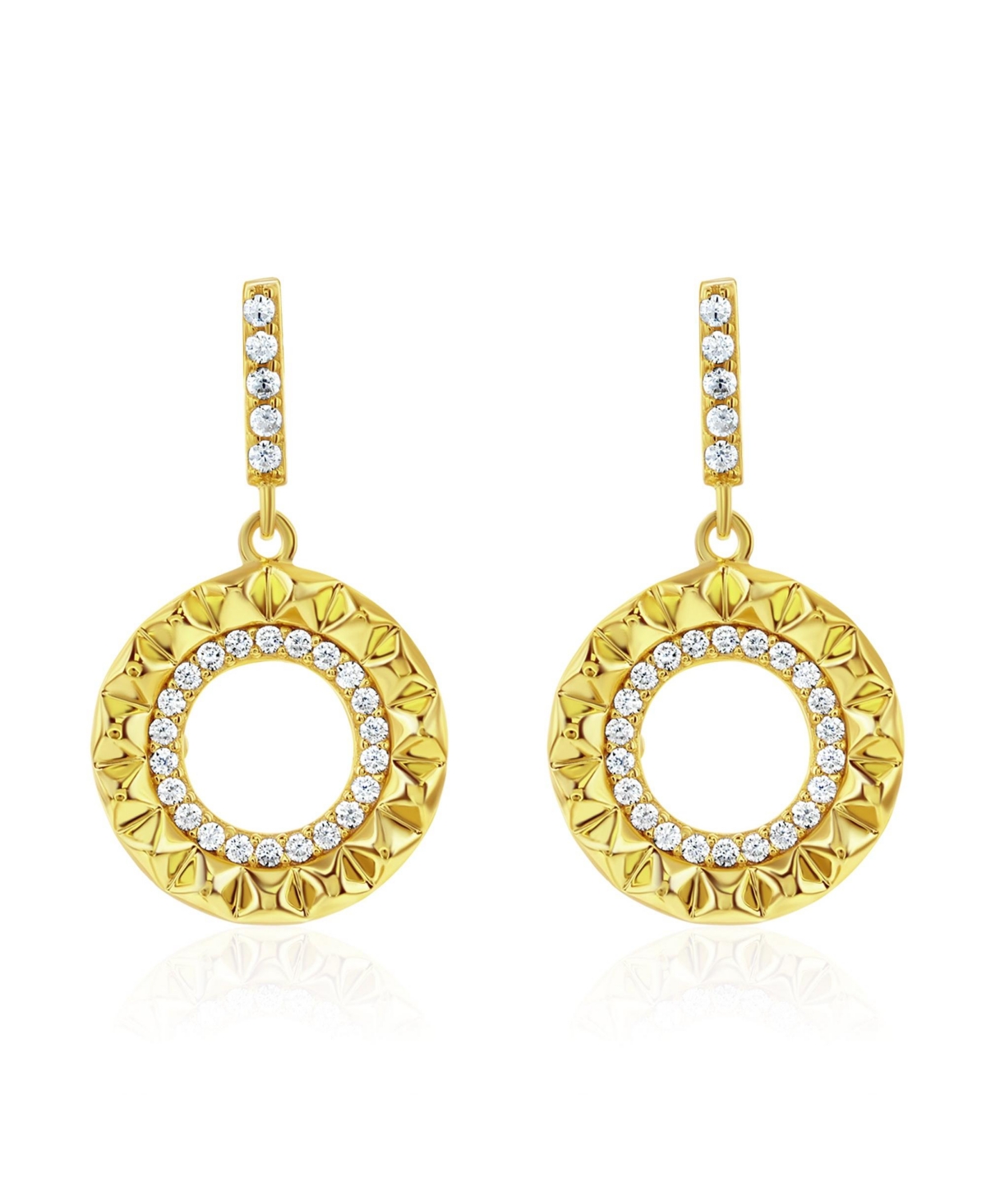 Suzy Levian Sterling Silver Cubic Zirconia Circle Sunburst Drop Earrings - Gold