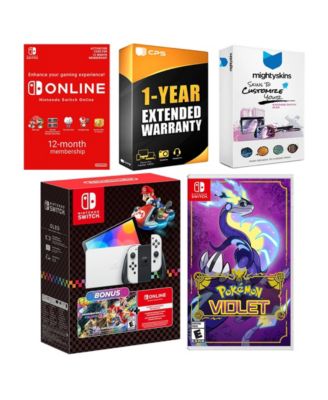Switch OLED Console Mario Kart 8 Bundle with Pokemon Violet, NSO 12 Month Family Membership, MightySkins Console and Controller Skin Voucher