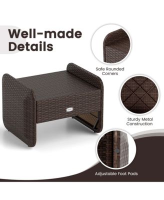 2 Pieces Outdoor Patio PE Wicker Ottomans with Removable Cushions Footstools