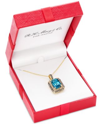Deep Sea Blue Topaz (3-9/10 ct. t.w.), Chocolate Diamond (1/4 ct. t.w.) and Nude Diamond (1/5 ct. t.w.) Pendant Necklace in 14k Strawberry Gold