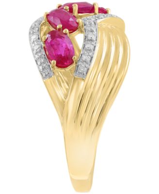 EFFY&reg; Ruby (2-3/8 ct. t.w.) & Diamond (1/6 ct. t.w.) Statement Ring in 14k Yellow Gold