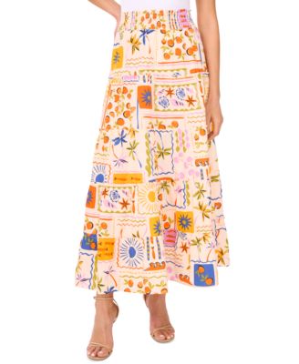 CeCe - Women's Cotton Postcard-Print Maxi Skirt