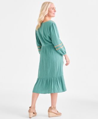 Women's V-Neck 3/4-Sleeve Tiered Midi Dress