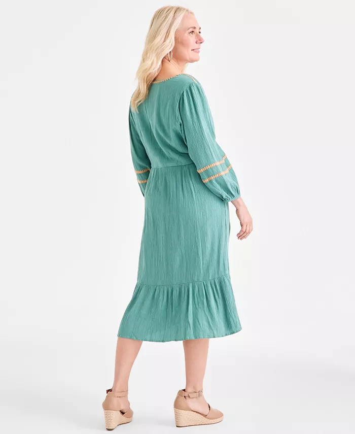 Women's V-Neck 3/4-Sleeve Tiered Midi Dress - thumbnail 7