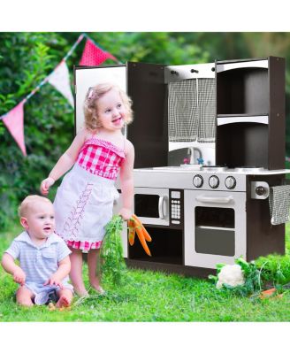 Kids Cooking Pretend Play Toy Wooden Kitchen Set Children Playset Vintage
