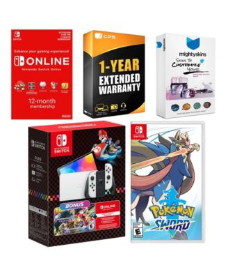 Switch OLED Console Mario Kart 8 Bundle with Pokemon Sword, NSO 12 Month Family Membership, MightySkins Console and Controller Skin Voucher a