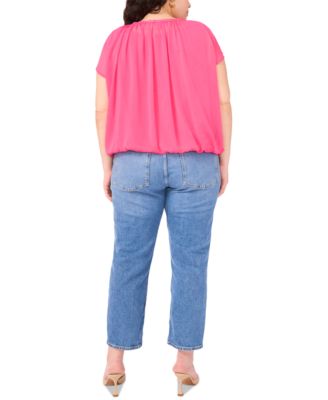 Plus Size Wide-Neck Cap-Sleeve Gathered Top