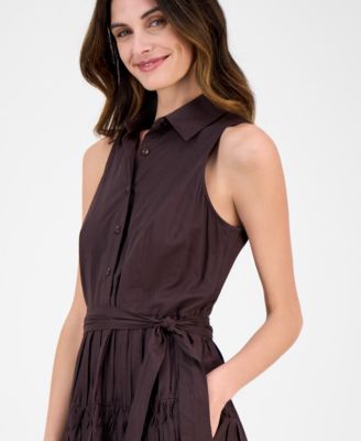 Women's Sleeveless Pintuck Tie-Waist Midi Dress